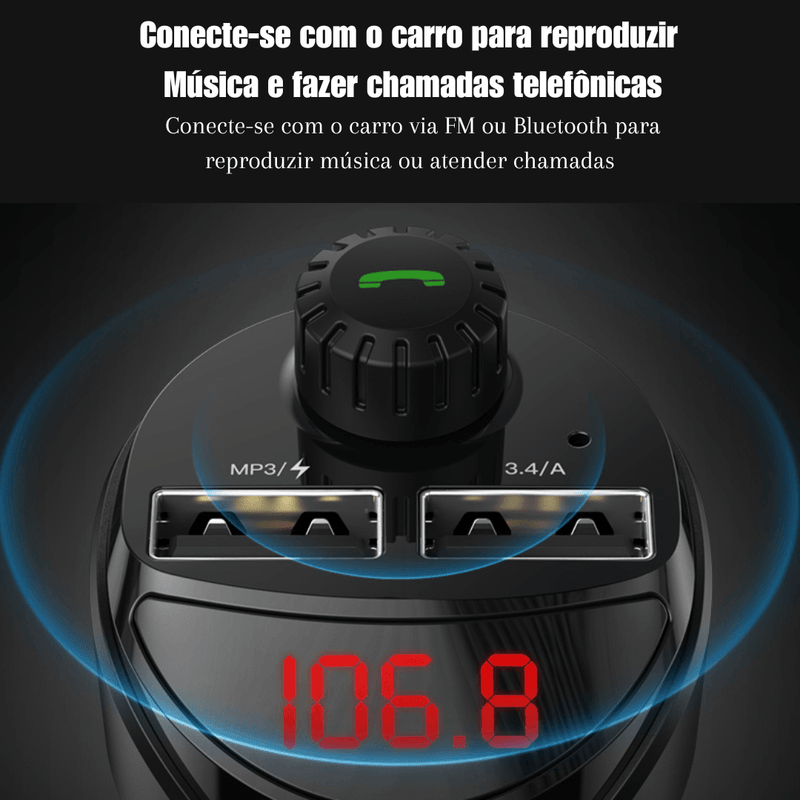 VoltDrive Carregador de Carros MP3 Bluetooth - kaikshop.com